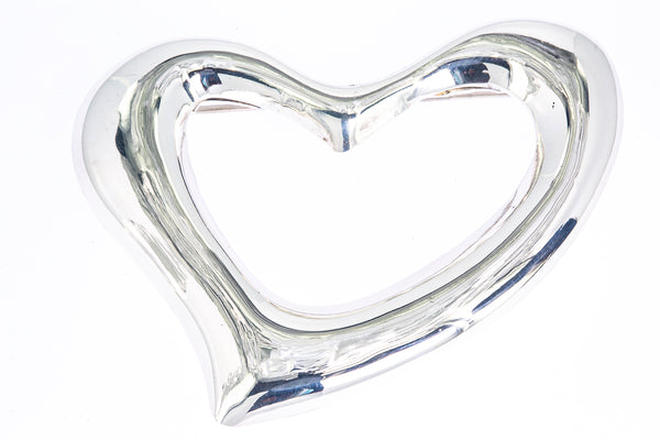 Large Mexico Open Freeform Heart Lapel Pin Solid 925 Sterling Silver Brooch