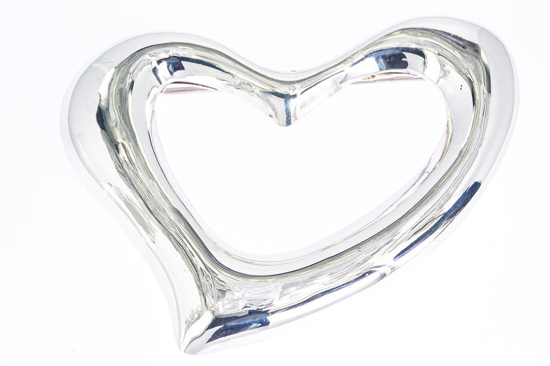 Large Mexico Open Freeform Heart Lapel Pin Solid 925 Sterling Silver Brooch