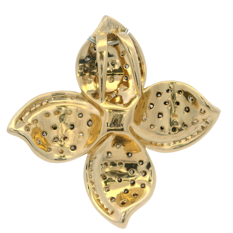 LeVian Chocolatier Solid 14kt Yellow Gold and White and Brown Diamonds 2.35ctw Flower Necklace Pendant