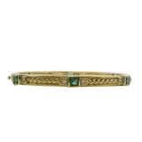 Vintage 1994 Judith Ripka 18kt Yellow Gold Green Tourmaline and Diamond Hinged Bangle 7"