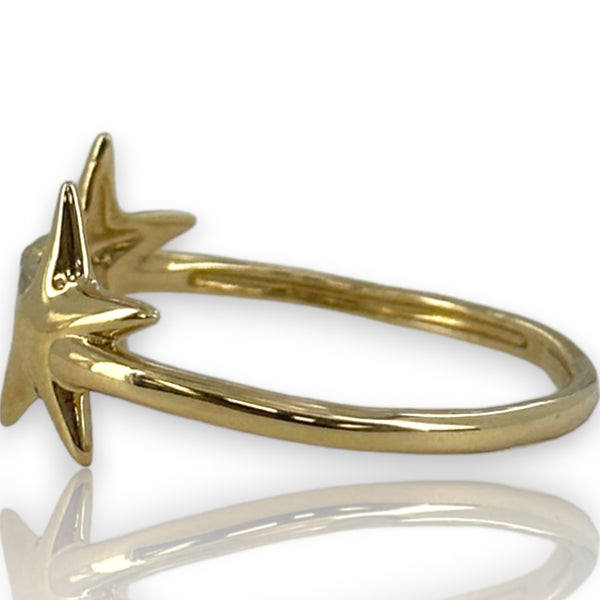 14kt Yellow Gold Double Star Ring with Thin Band Size 10.75