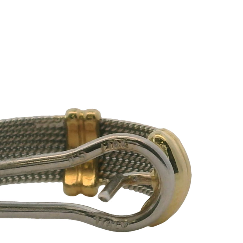 Italian 18kt Yellow and White Gold Twisted Rope Pierced Huggie Hoop Omega-Back Earrings