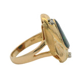 Vintage Solid 14kt Yellow Gold Glittery Boulder Opal and Diamond Cocktail Ring Size 7