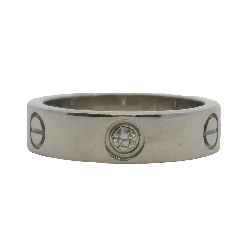 Cartier Solid 18kt White Gold Classic Model 5.5mm Love Ring with 3 Diamonds 0.22ct Size 60 9.25