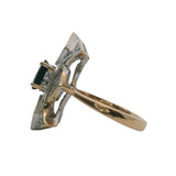 14kt White and Yellow Gold Statement Dinner Ring With Center Sapphire and Diamonds Size 6