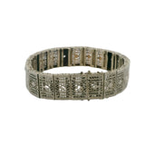 Antique 1920s White Mfg Co 14kt White Gold, Onyx, and Diamond Filigree Deco Bracelet 7.5"
