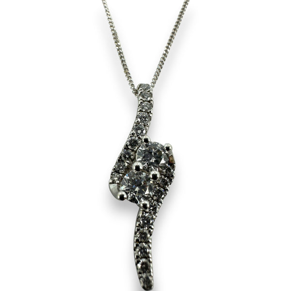 Ever Us 14kt Solid Rhodium Plated White Gold Toi et Moi 1ctw Diamond Pendant Necklace on 17-19" Adjustable Chain