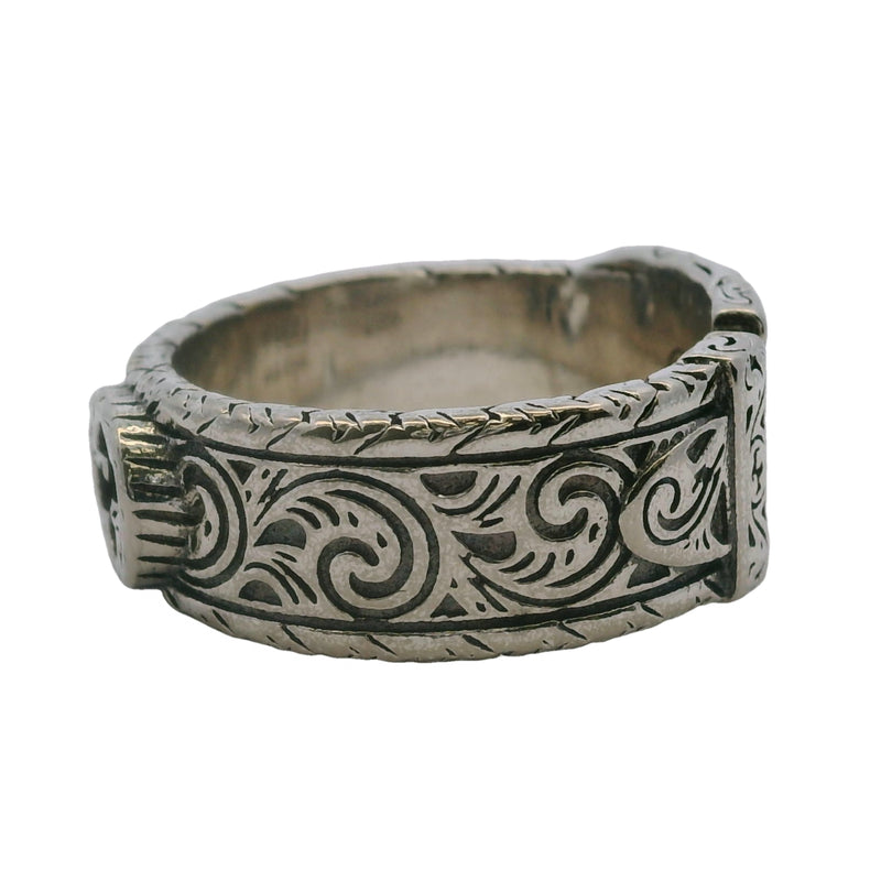 Gucci Garden 925 Sterling Silver Interlocking G Swirl Pattern Belt Buckle Ring Size 9.5 Made In Italy