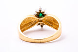 Diamond Halo Marquise Emerald Band 14K 585 Yellow & White Gold Ring Size 7 1/2