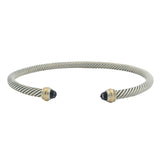 David Yurman 925 Sterling 750 Yellow Gold Amethyst Classic Cable 4mm 7.75" Cuff Bracelet