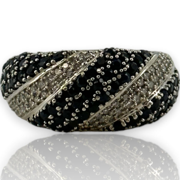EFFY 14kt White Gold Black Sapphire and White Diamond Twist Statement Ring Size 7