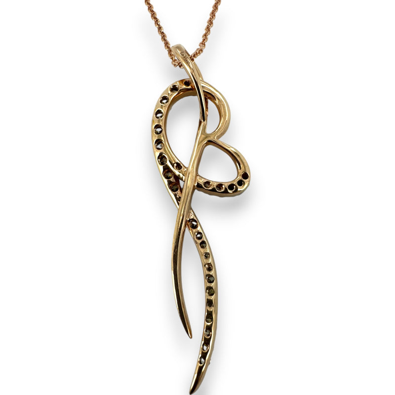 LeVian 14kt Solid Rose Gold 18" Ribbon Heart Necklace with 0.50ctw Champagne "Chocolate" Diamonds