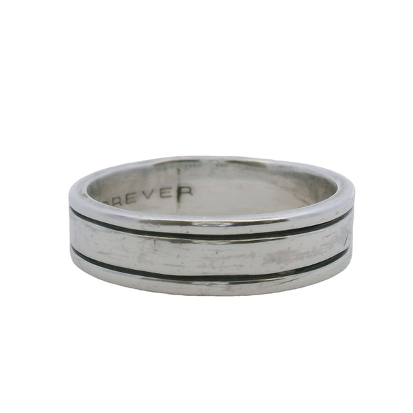Anillo de banda de doble filo de 6,3 mm en plata de ley 925, fabricado en México.