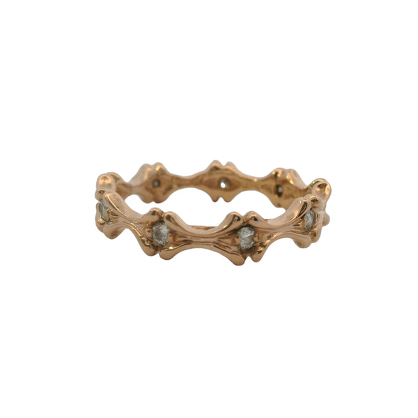 Vintage Leslie Gwenn Unique 18kt Rose Gold and Diamond Scalloped Eternity Band Ring Size 7.5