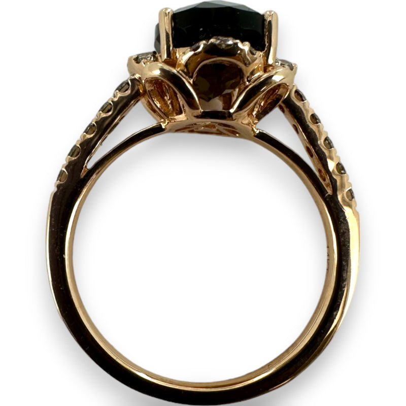 LeVian Solid 14kt Strawberry Rose Gold Ring with Chocolate Smokey Quartz and Diamond Accents Size 6.75