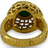 Vintage 1970-80s18kt Yellow Gold Openwork Hammered Finish Cocktail Ring with Cabochon Turquoise Size 8