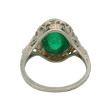 Antique 1920s Solid 14kt White Gold and Green Glass Cabochon Filigree Ring Size 5.5