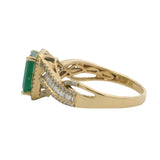 EFFY Solid 14kt Yellow Gold Emerald Cocktail Ring with Diamond Halo and Band Size 10.5