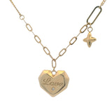 Solid 18kt Yellow Gold Stationed "Love" Heart Diamond Charm Multi-Link Bracelet 7.7"