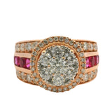 Solid 14kt Rose Gold 1.88ctw Diamond and Ruby Cluster Statement 12.8mm Wide Ring Size 7