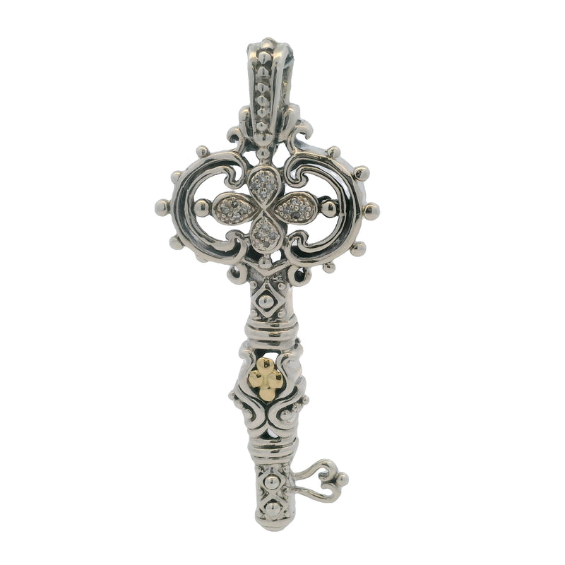 Samuel Benham 925 Sterling Silver and 18kt Yellow Gold Large Key Enhancer Pendant with Diamonds