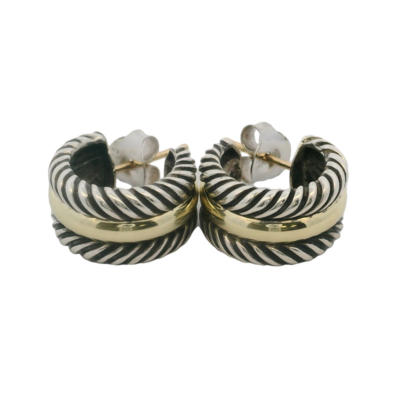 David Yurman Cable Collectibles 925 Sterling and 14k Yellow Gold Huggie Hoops Earrings