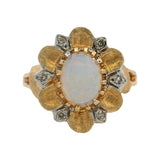 Vintage Avon 2-Tone Solid 14kt Gold 0.41ct Opal and Diamond Cocktail Ring Size 6
