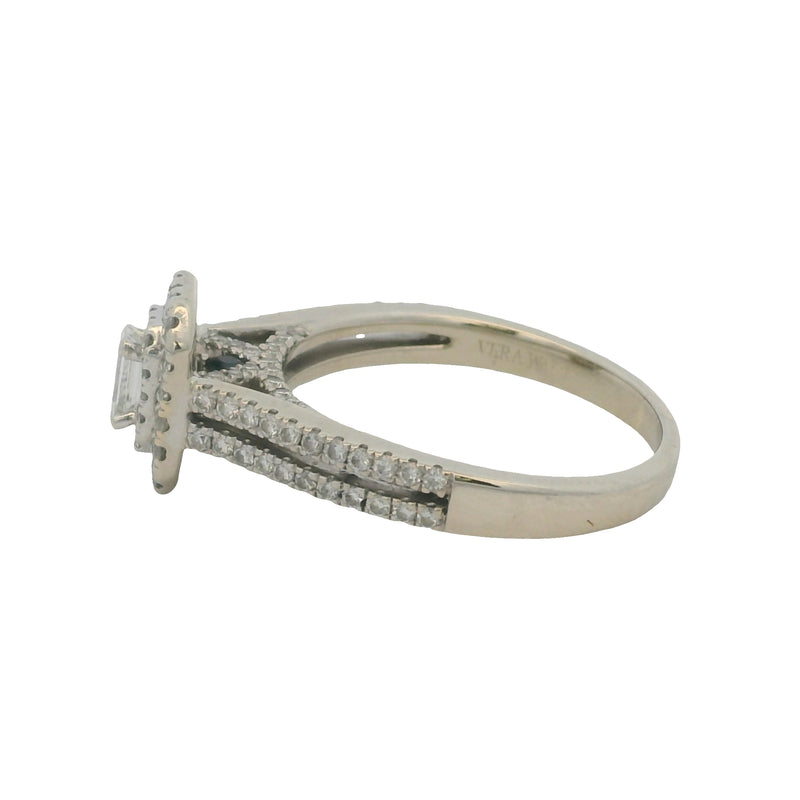 Vera Wang Love Solid 14kt White Gold and Diamond Emerald Cut Double Halo Engagement Ring Size 8.75