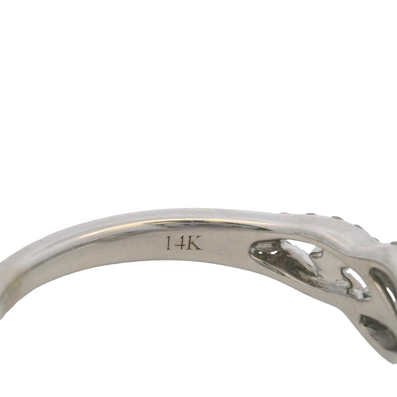 Neil Lane 14kt White Gold Pear Cut Diamond Ring with Diamond Double Halo and Braid Band Size 5