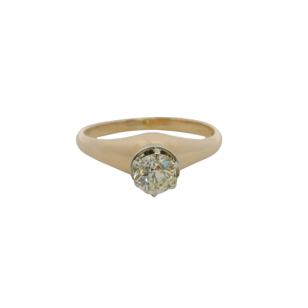 Antique Victorian Unique 2-Tone Gold 0.48ct Old Euro Diamond High Set Solitaire Ring Size 5.25