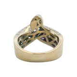 Solid 18kt White Gold Amethyst, Blue Topaz, and Diamond Wave Cocktail Ring Size 6.5