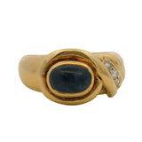 Vintage 1980s Solid 18kt Yellow Gold Cabochon Sapphire And Accent Diamond Cocktail Ring Size 5.5