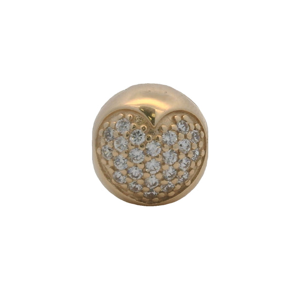 Charm Pandora retirado con clip de corazón pavé de circonitas cúbicas y oro amarillo sólido de 14 kt
