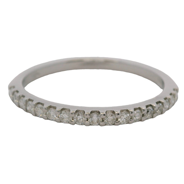 Anillo de bodas apilable de oro blanco macizo de 14 kt y diamantes de 2 mm, talla 7