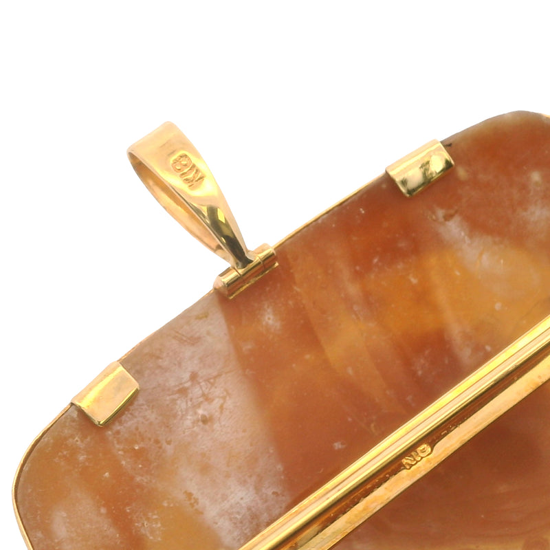 Antique 1930-50s Solid 18kt Yellow Gold Frame Conch Shell 3D Hand Carved Cameo Pin/Pendant Signed By Designer