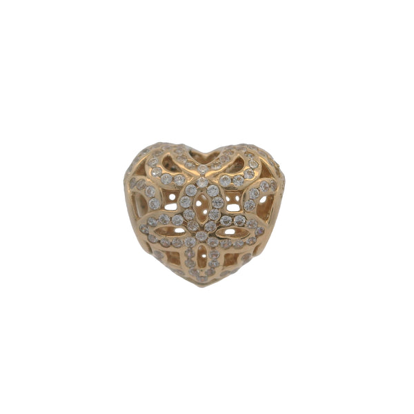 Charm separador de corazón recortado "Amor y Agradecimiento" de Pandora, en oro amarillo sólido de 14 kt y circonitas cúbicas, retirado.