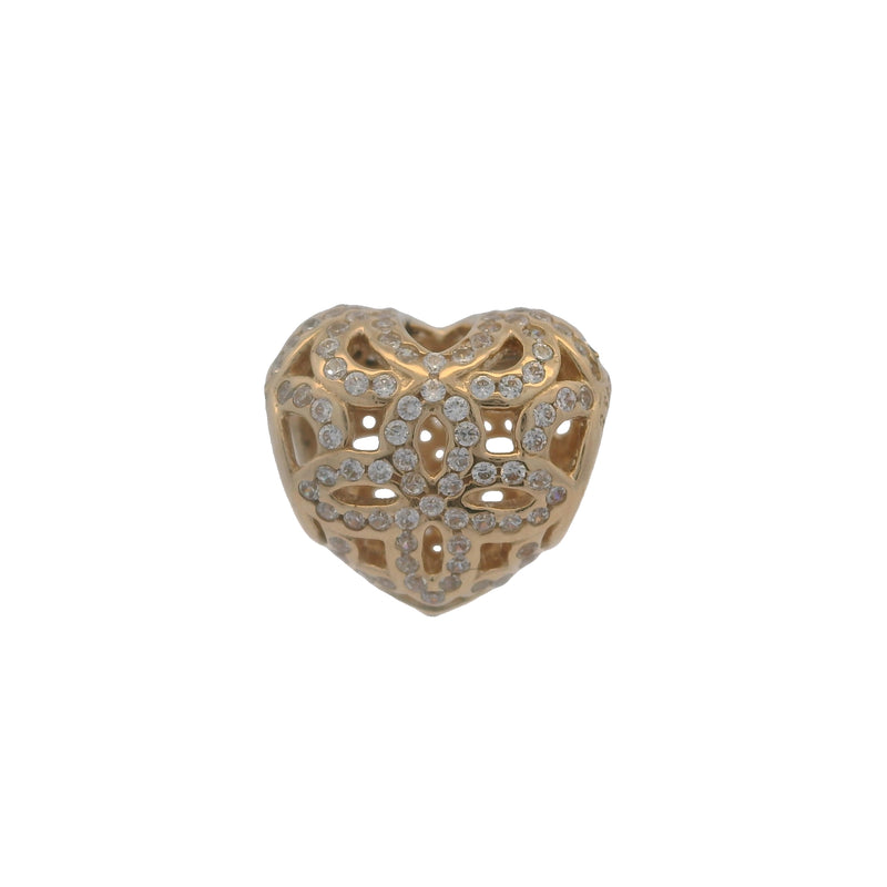 Charm separador de corazón recortado "Amor y Agradecimiento" de Pandora, en oro amarillo sólido de 14 kt y circonitas cúbicas, retirado.
