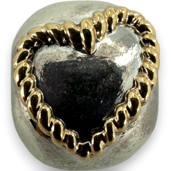 Pandora 925 Sterling Silver Clip Slider Charm with 14kt Yellow Gold Braided Hearts G585 ALE