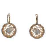 Solid 14kt Rose Gold Filigree and Diamond Cluster Drop/Dangle Round Earrings