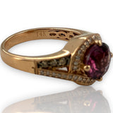 LeVian Solid 14kt Solid Rose Gold and Purple Garnet (Umbalite) Ring with Champagne and White Vanilla Diamond Accents Size 7