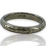 Antique 1911 Wood & Sons (Now ArtCarved) Carved 3mm Band Solid 18kt White Gold Inscribed Feb-26-1911 Wedding Engagement Ring Size 4.5