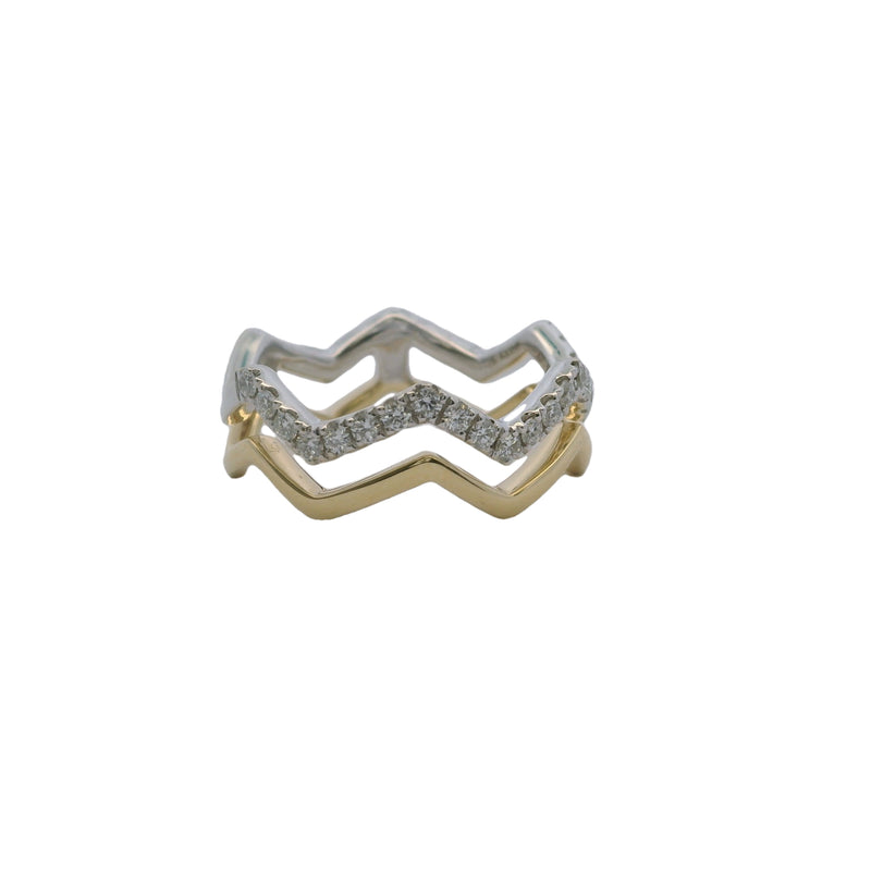 S. Kashi Solid Two-Tone 14kt Gold and 0.33ctw Diamond Zig-Zag Fashion Ring Size 6.5