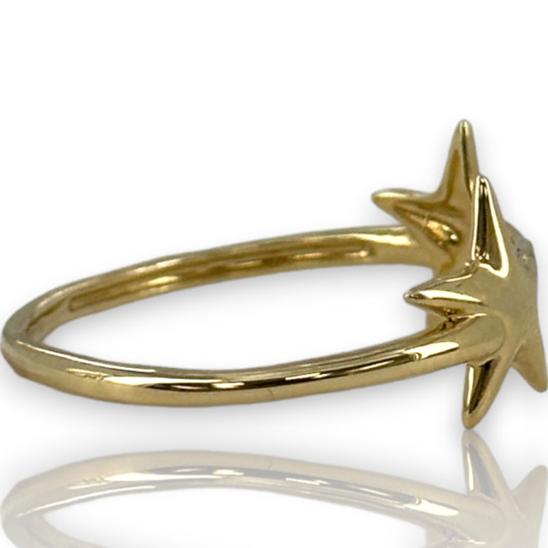14kt Yellow Gold Double Star Ring with Thin Band Size 10.75