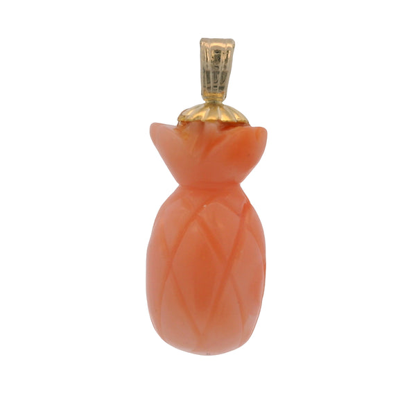 Vintage Mid-Century 14kt Yellow Gold and Angelskin Coral Pineapple Charm Pendant