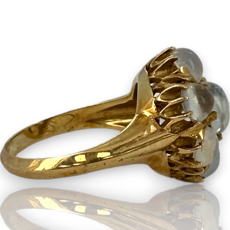 Vintage 14kt Yellow Gold Large Ceylon Moonstone Cluster Statement Ring Size 6.75