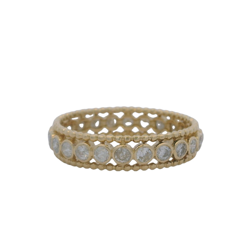 Ross Simmons 14kt Granulated Yellow Gold and 1ctw Bezel Set Diamond Eternity 5mm Band Ring Size 9