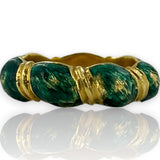 Vintage 1970-80s Victorian Revival Solid 18kt Yellow Gold and Blue-Green Enamel Twist Band Size 6.5 Ring