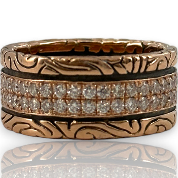 Versani 14kt Rose Gold Keydesign Diamond Double Row 10mm Band Ring Size 9