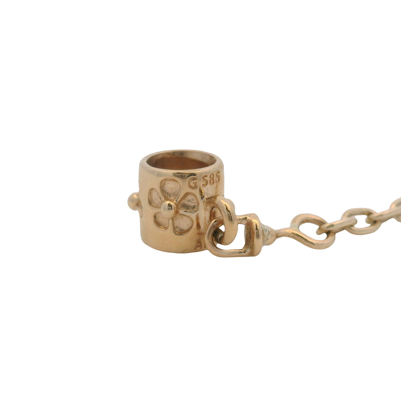 Charm deslizante de cadena de seguridad con flor de oro amarillo macizo de 14 kt retirado de Pandora