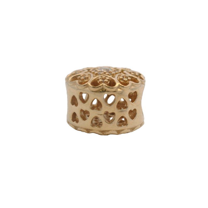Charm espaciador de flor redonda "Corazones de Oro" de Pandora Shine en oro amarillo macizo de 14 kt y circonitas cúbicas